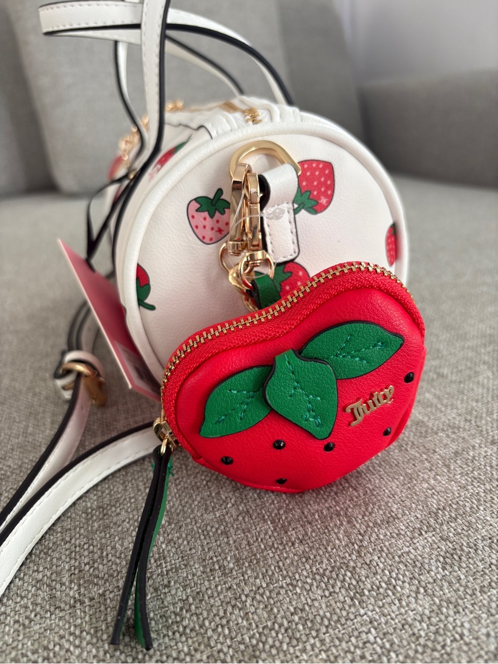 Juicy Couture White Barrel Crossbody with Red Strawberry Print and Gold Hardware - Picture 4 of 7
